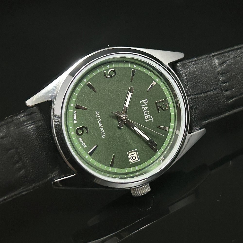 Piaget Vintage Automatic Watch Green Dial Unisex Crocodile Leather Strap