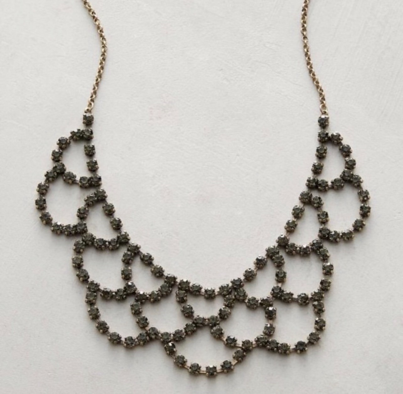 Anthropologie Necklace Green Bib Crystals Statement Necklace Brushed Gold Tone