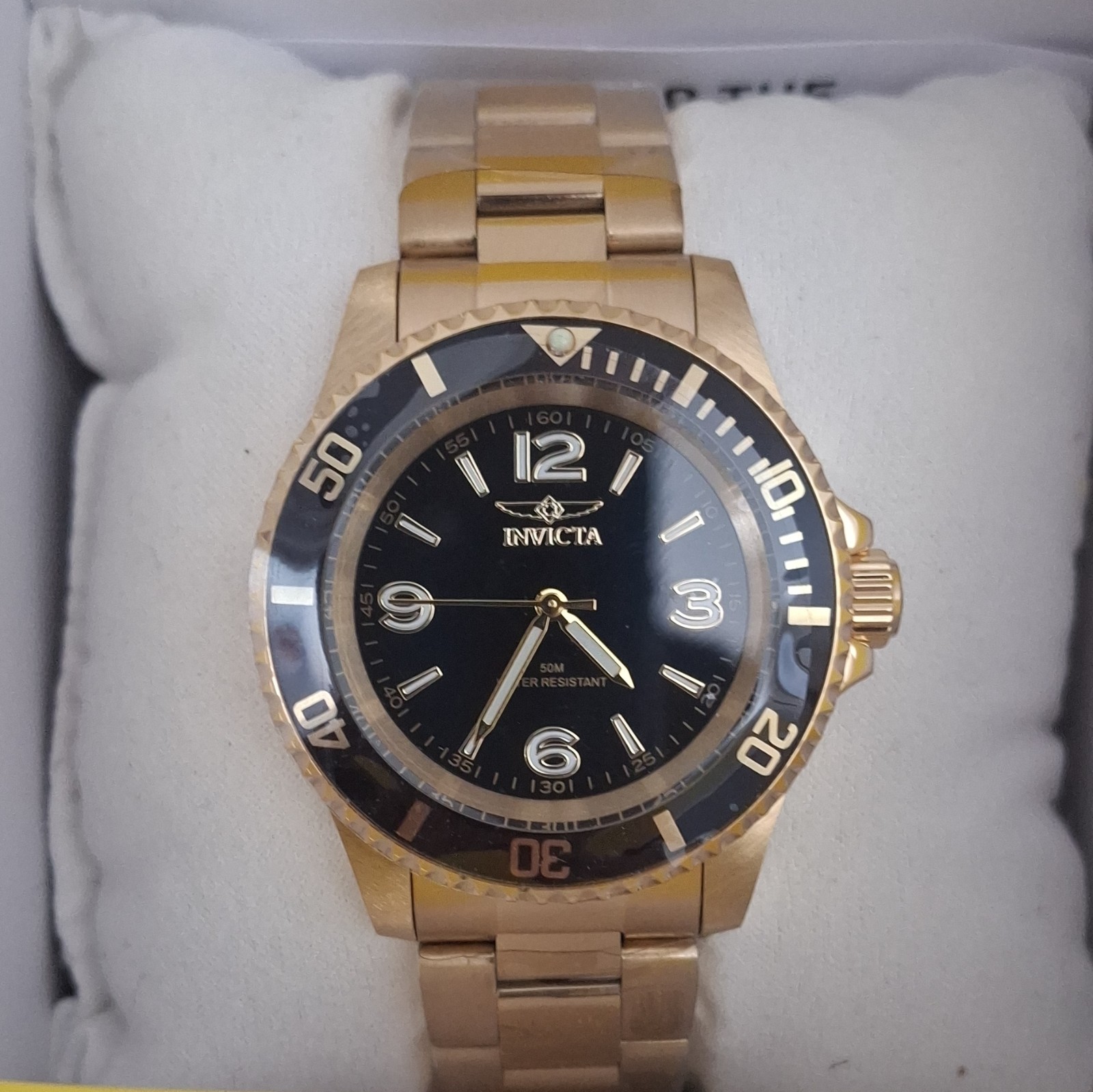 Invicta Pro Diver Quartz 47mm Gold SS Black Dial 50m Diver Watch w/ Box
