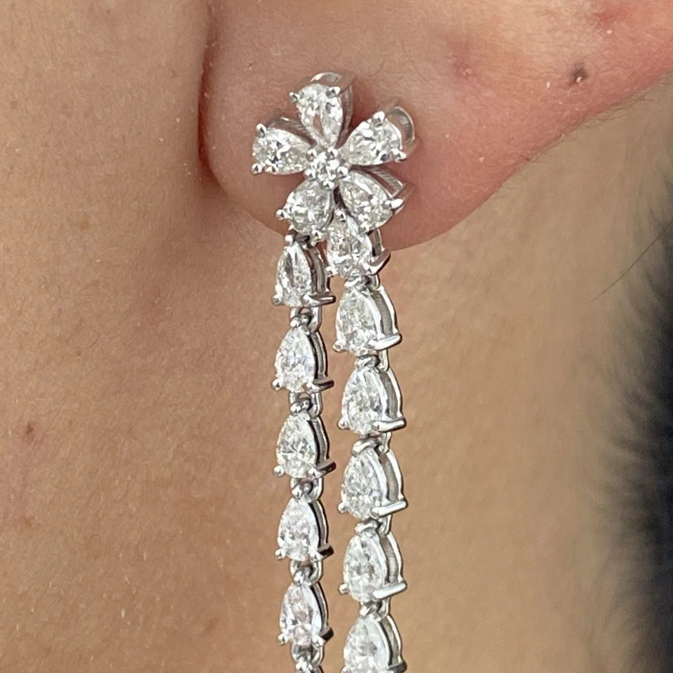 2.50Ct Pear Cut Simulated Diamond Drop Dangle Earring In 14K White Gold Plated
