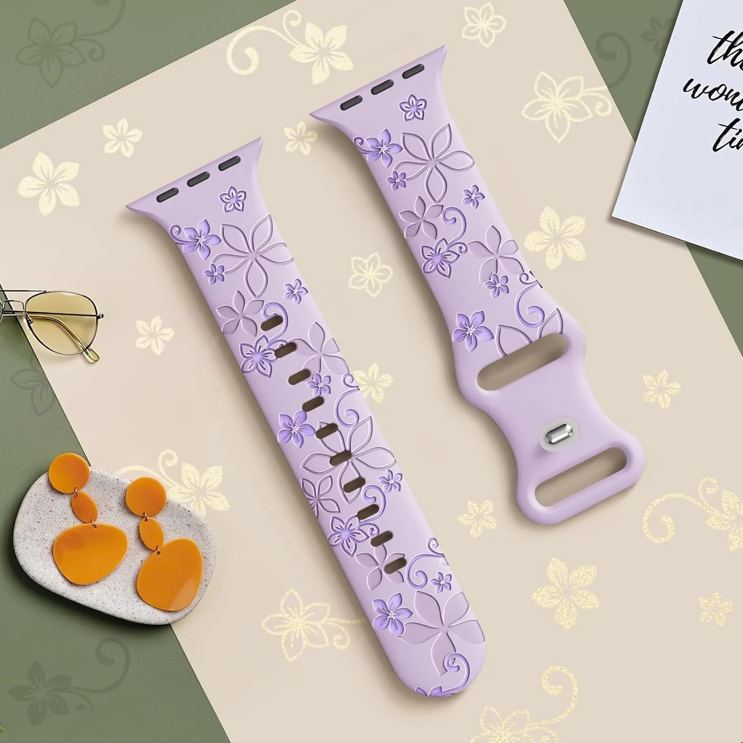 Engraved Floral Strap For Apple Watch Band 49mm 45mm 44mm 41mm Apple Watch strap