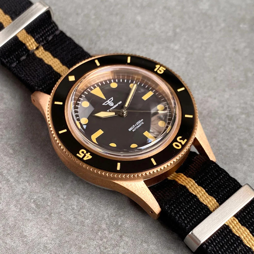 Tandorio 50 Fathoms Real CUSN8 Solid Bronze NH35A Auto Vintage Men Watch 20ATM