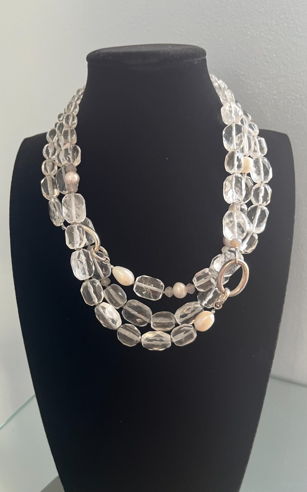 Retired Silpada “White Heat” N1789 3-Strand Sterling Silver Quartz Pearl Necklac