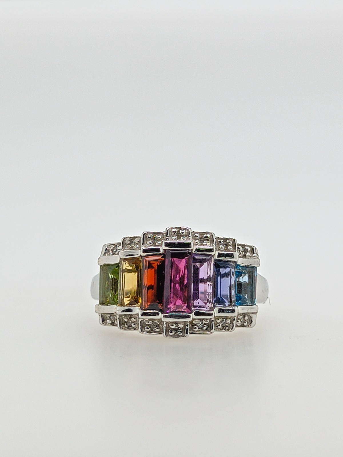 Sterling Silver Multi-Gemstone Ring for Women Size 9