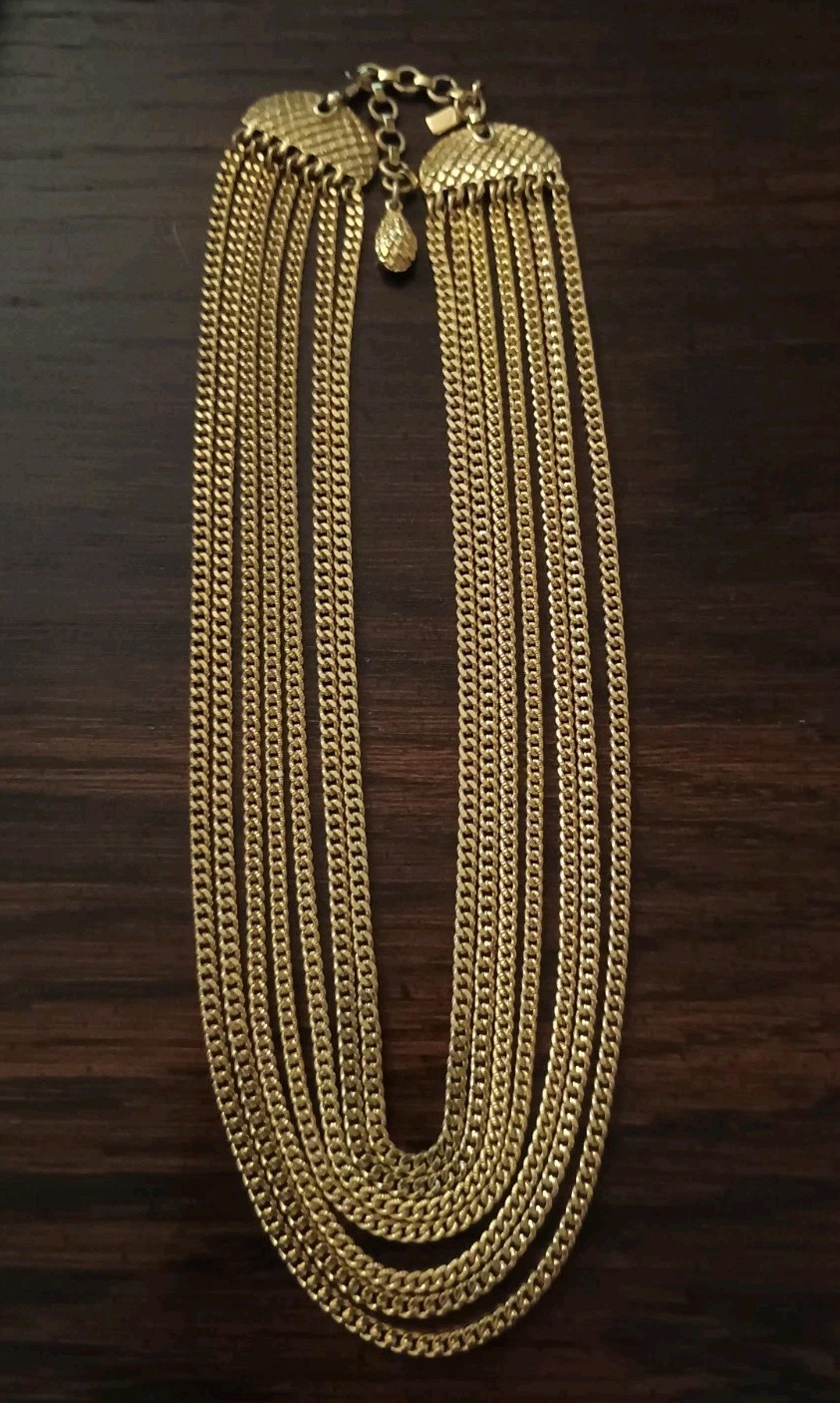 Vintage MONET 8 Strand Multi-chain Gold-tone Runway Statement Necklace