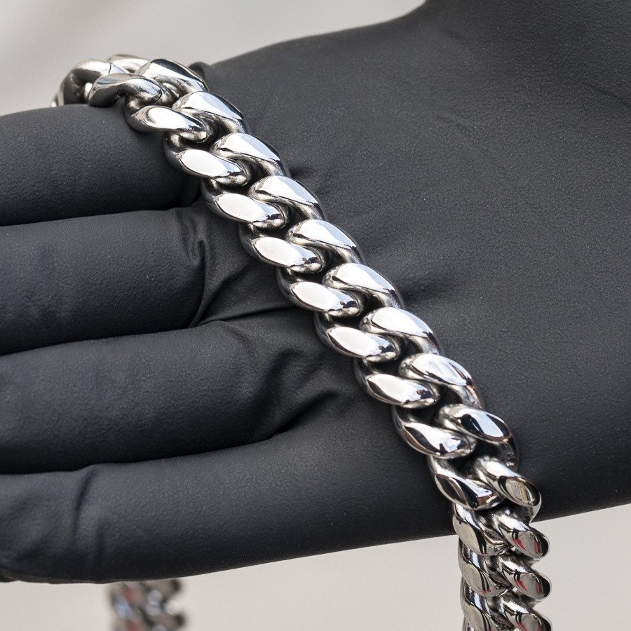Solid White Gold Plated 316 Stainless Steel 11mm Miami Cuban Link Chain Necklace