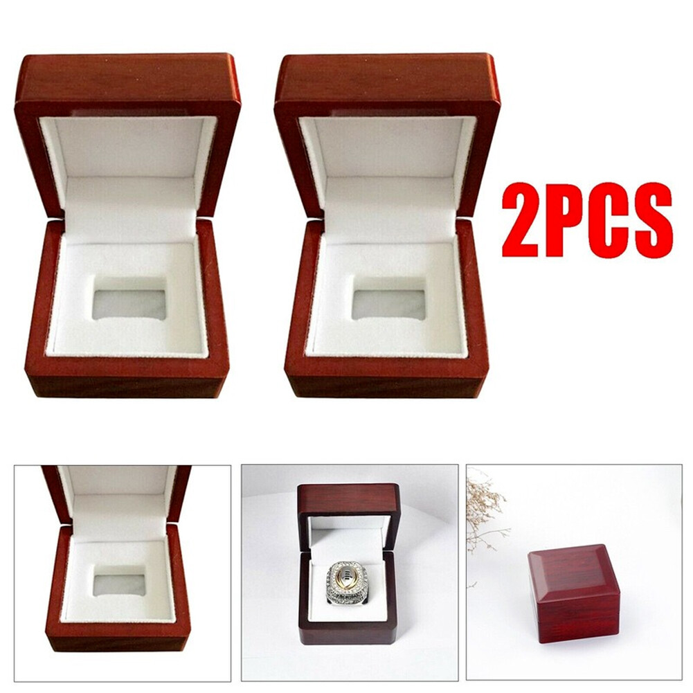 Single Hole Championship Ring Display Collection Case Wood Box Storage 2PACK US