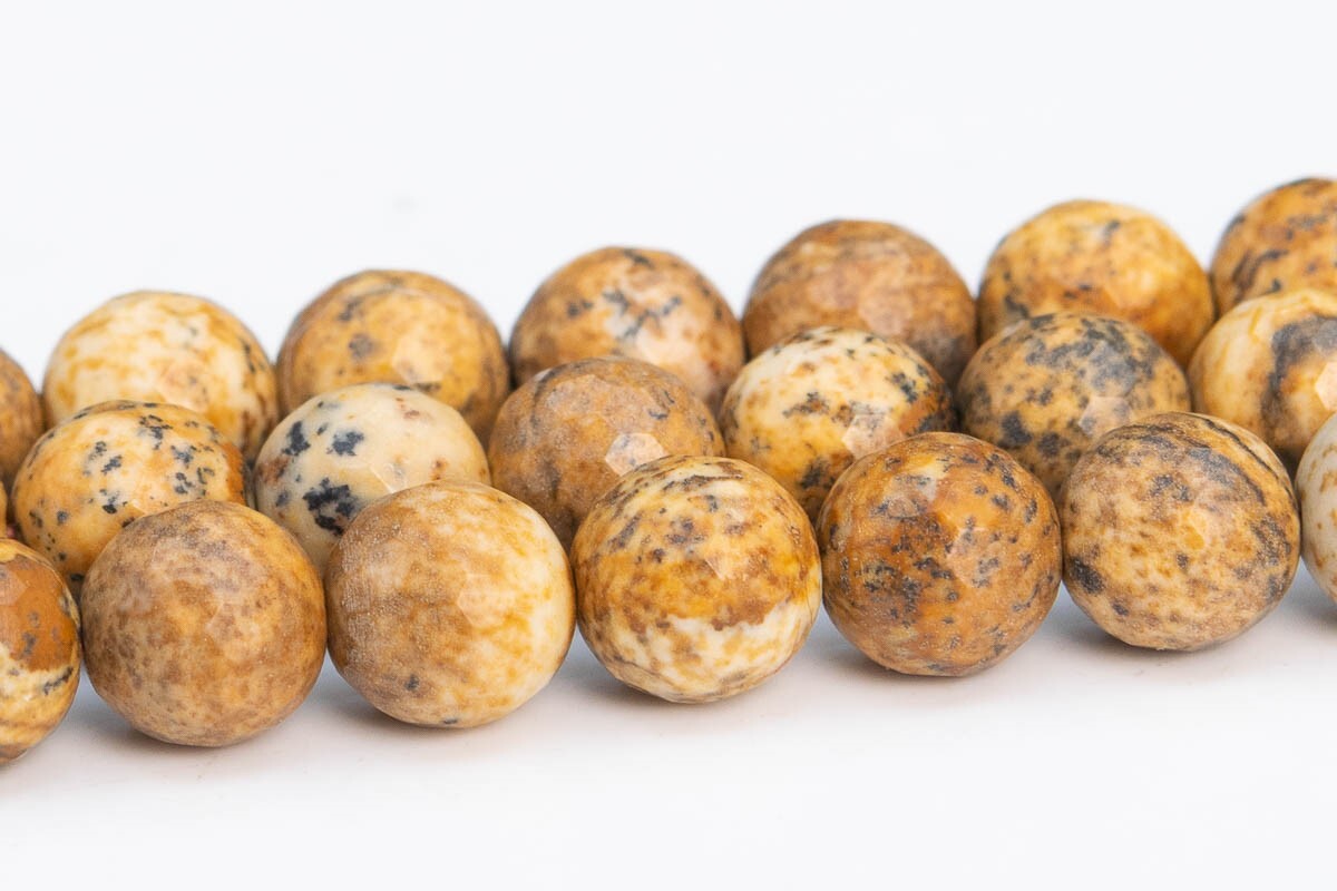 Natural Brown Picture Jasper AAA Micro Faceted Round Loose Beads 6/8/10/12MM