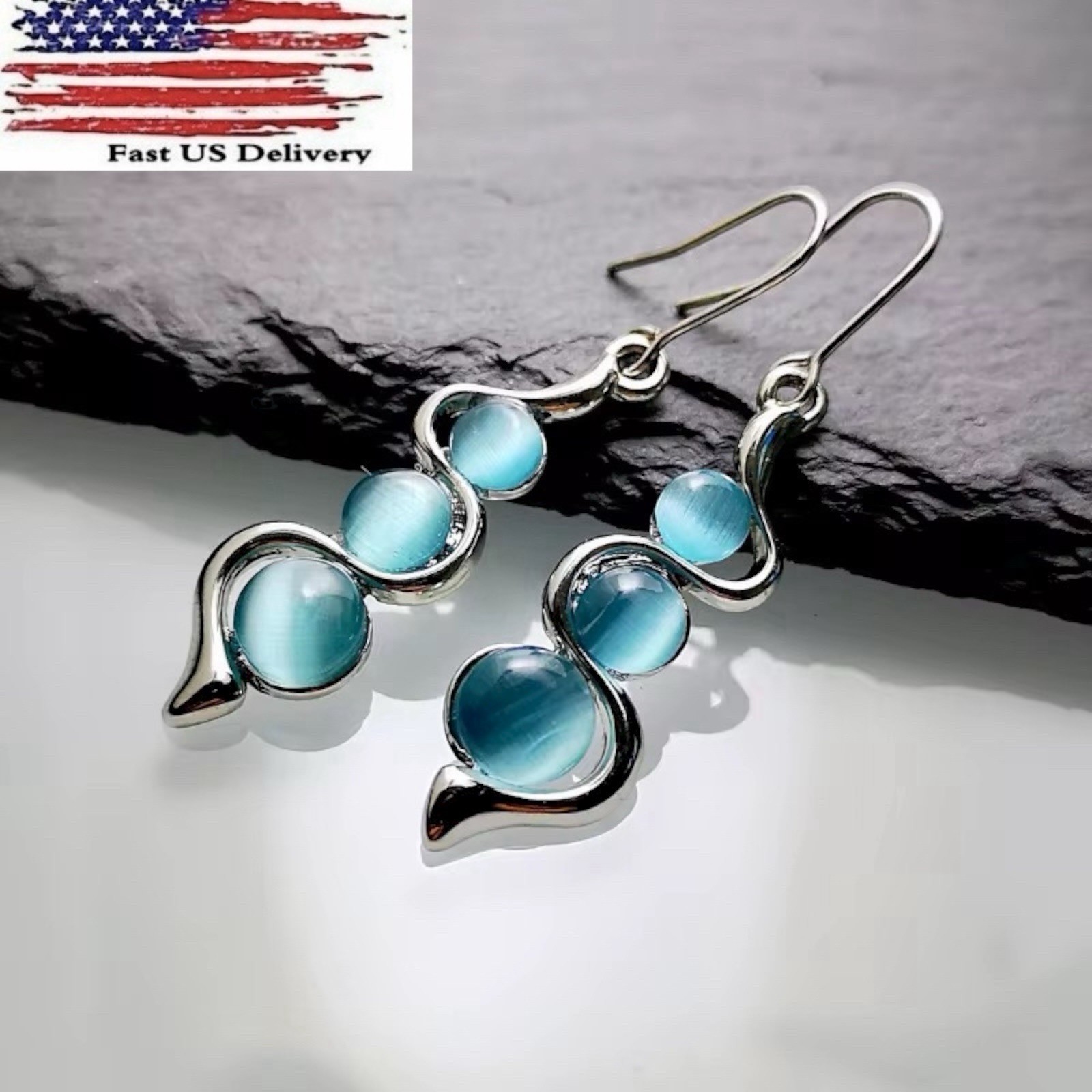 Boho 925 Silver Drop Dangle Earrings Ear Hook Women Jewelry Moonstone Gift A7