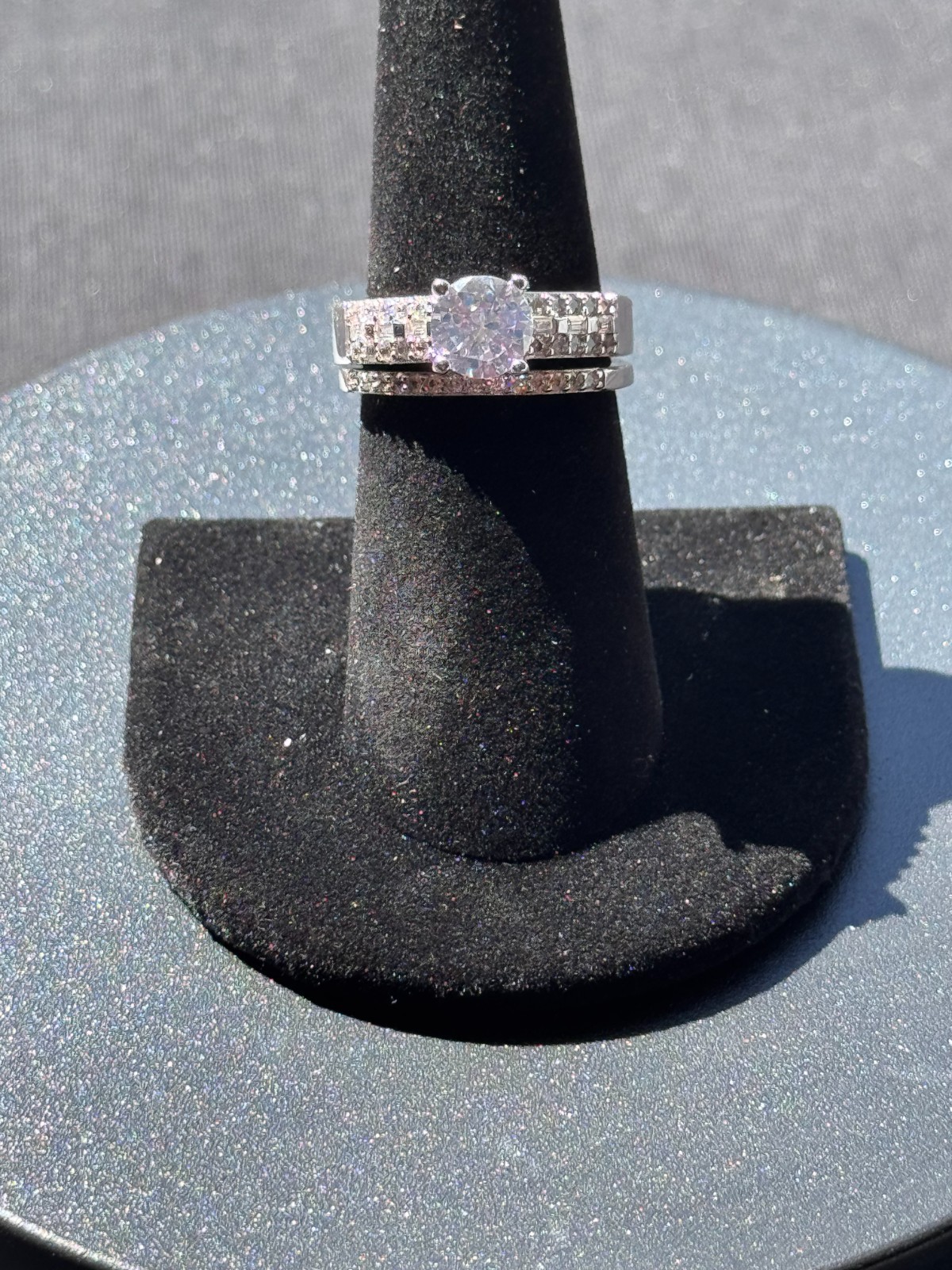 Dainty 2 Pc Round Solitaire with Baguette and Round Accents Wedding FS