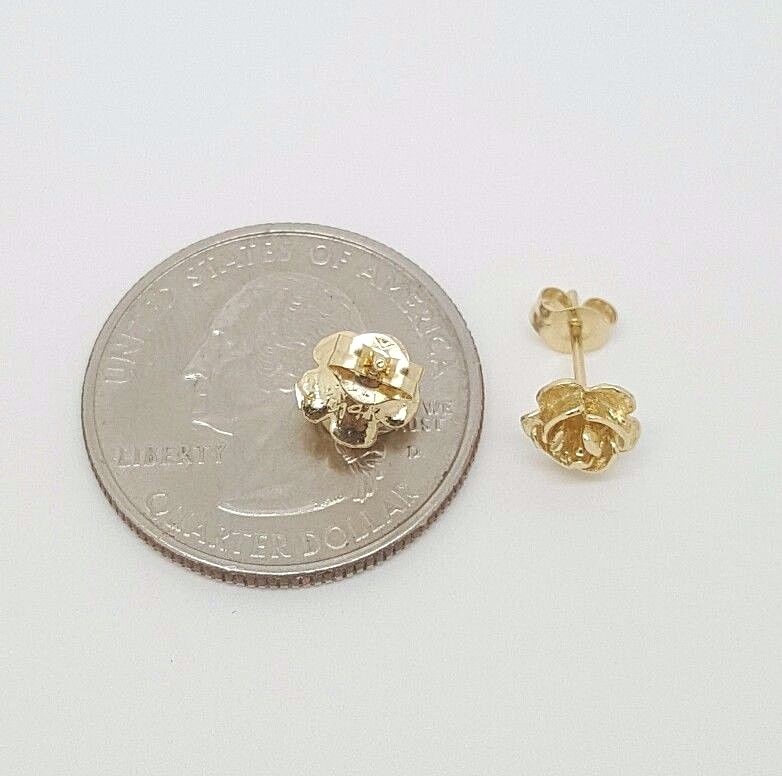 14k Solid Yellow Gold Rose Flower Stud Earrings Push Back 7 MM