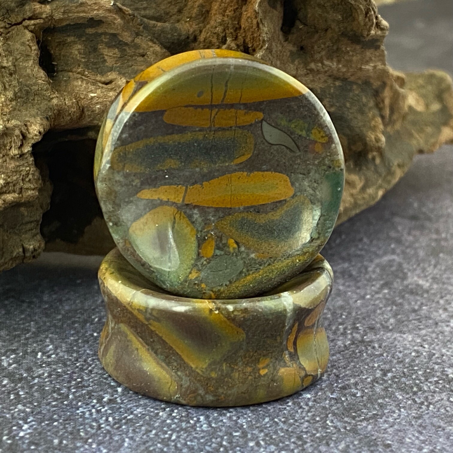 Concave Bamboo Jasper Stone Plugs (STN-755) gauges PICK SIZE
