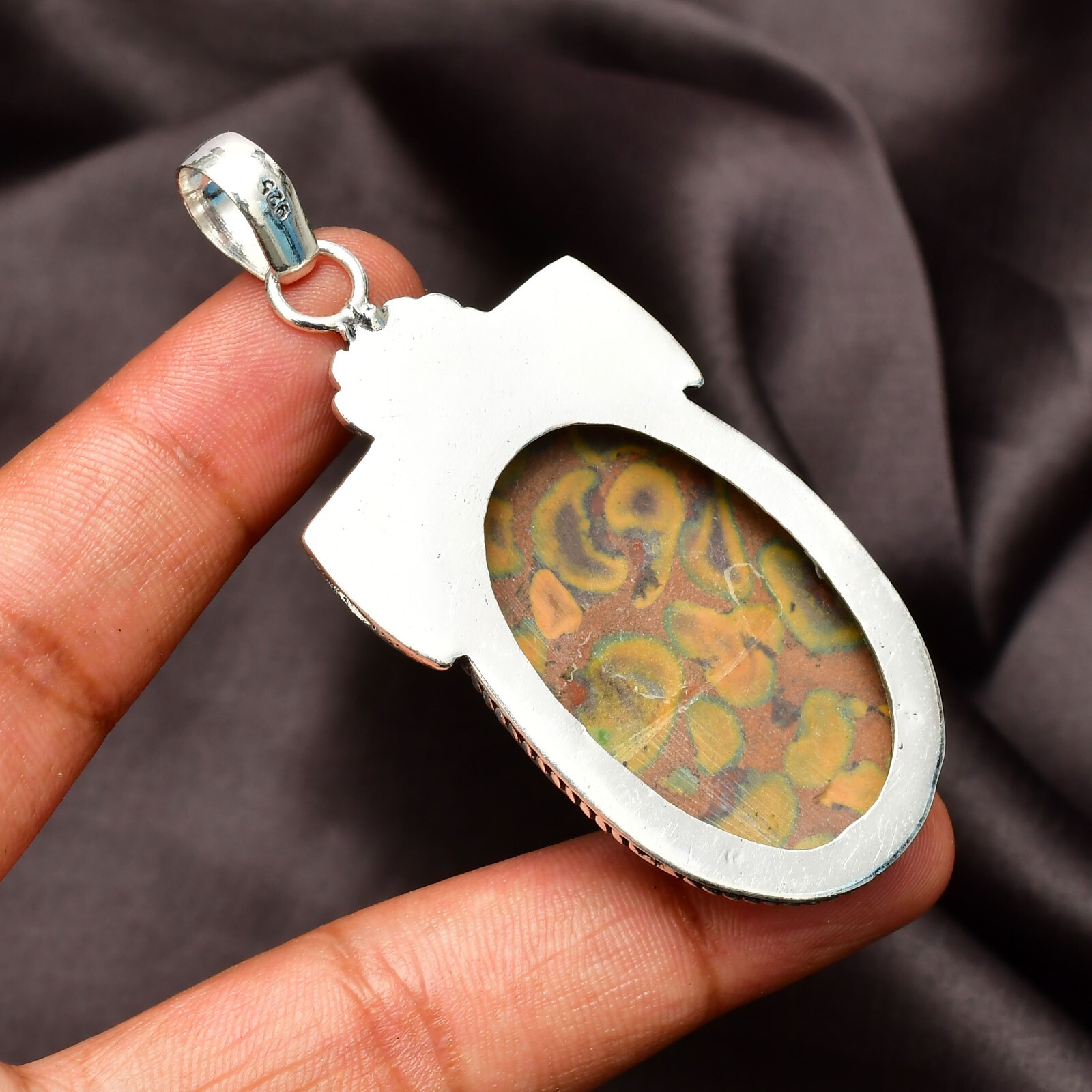 Bamboo Jasper Gemstone Handmade 925 Sterling Silver Jewelry Pendant 2.10″