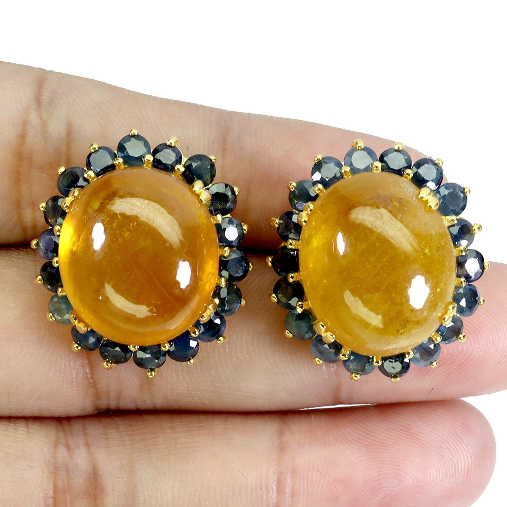 925 Sterling Silver Earrings Oval Yellow Sapphire 16x14mm Sapphire Gemstone