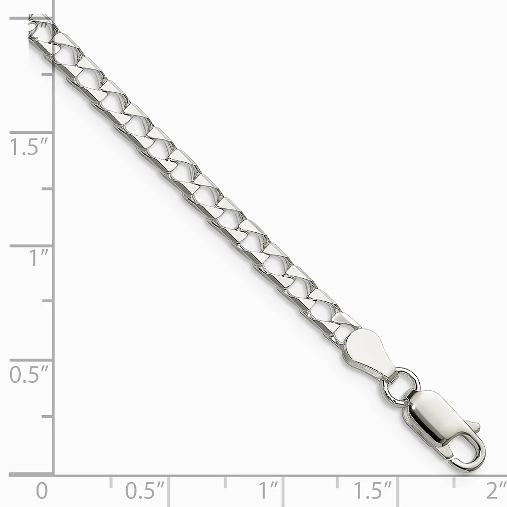 Sterling Silver 3.25mm Diamond-Cut Square Curb Chain Bracelet 7″-9″