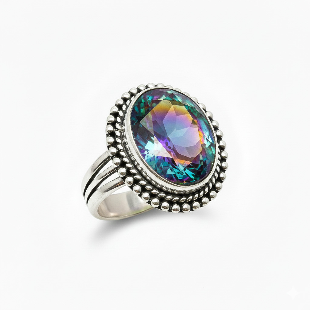 Mystic Topaz Gemstone 925 Sterling Silver Jewelry All Size Ring For Gift