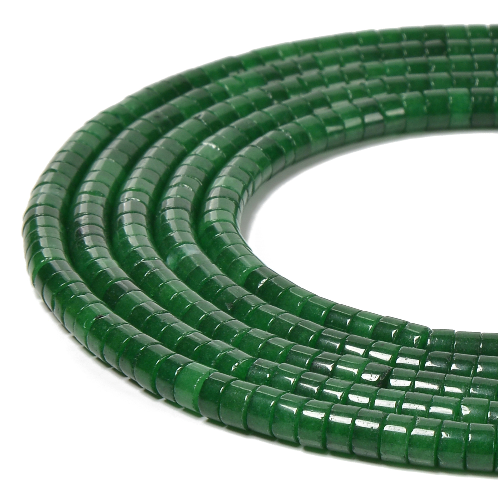 Dark Green Jade Heishi Disc Beads Size 2x4mm 15.5” Strand