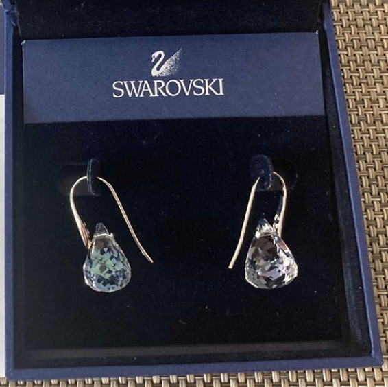 Swarovski Lunar Drop Earrings Crystal Dangle Pierced Silver Tone New