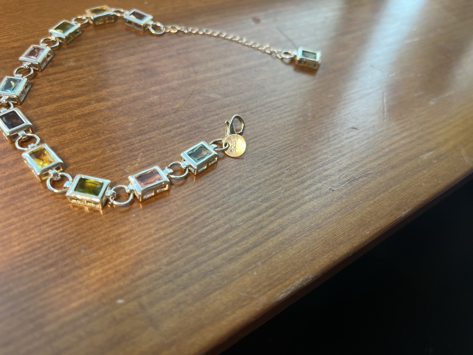 Sterling Silver Multicolored Bracelet Adjustable 7-9 Inches
