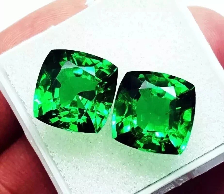 Natural Colombian CERTIFIED Emerald Pair 20-22 Ct Cushion Cut Matching Gemstones