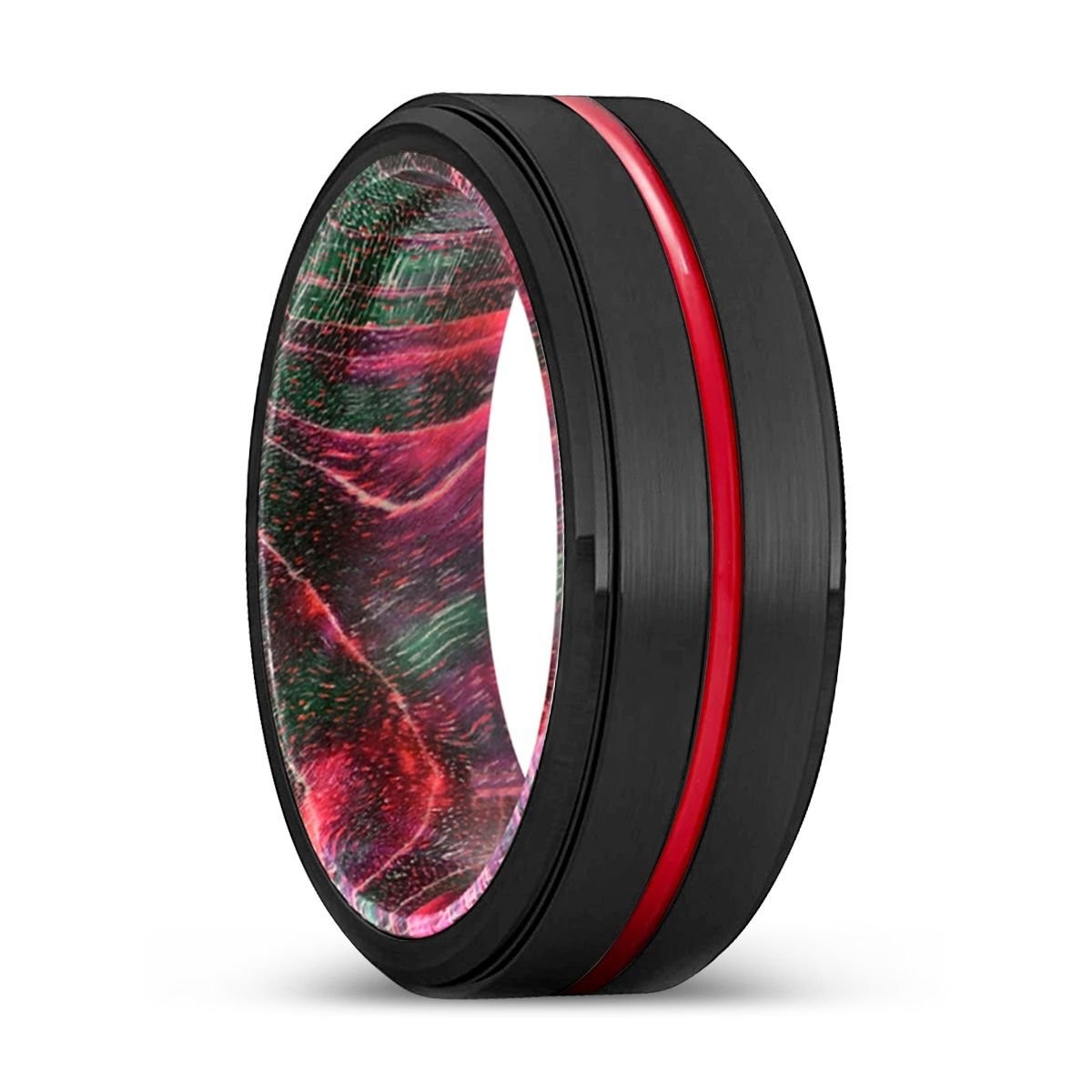 RUSTY | Tungsten Green Red Wood Inlay Ring 8mm