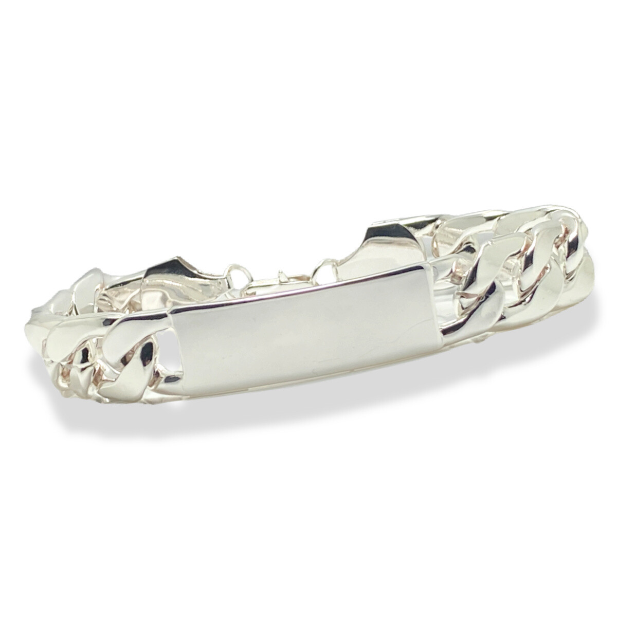 White Gold Finish Men’s Name Tag Blank Curb Bracelet Beautifully Gift Boxed