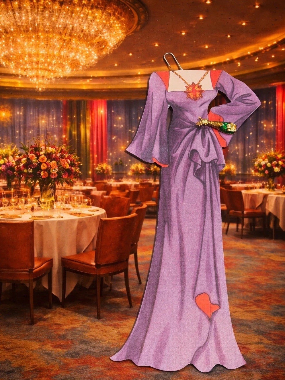 Sophie’s Closet Greeting Card Purple Gown With Gemmed Champagne Pin Vintage