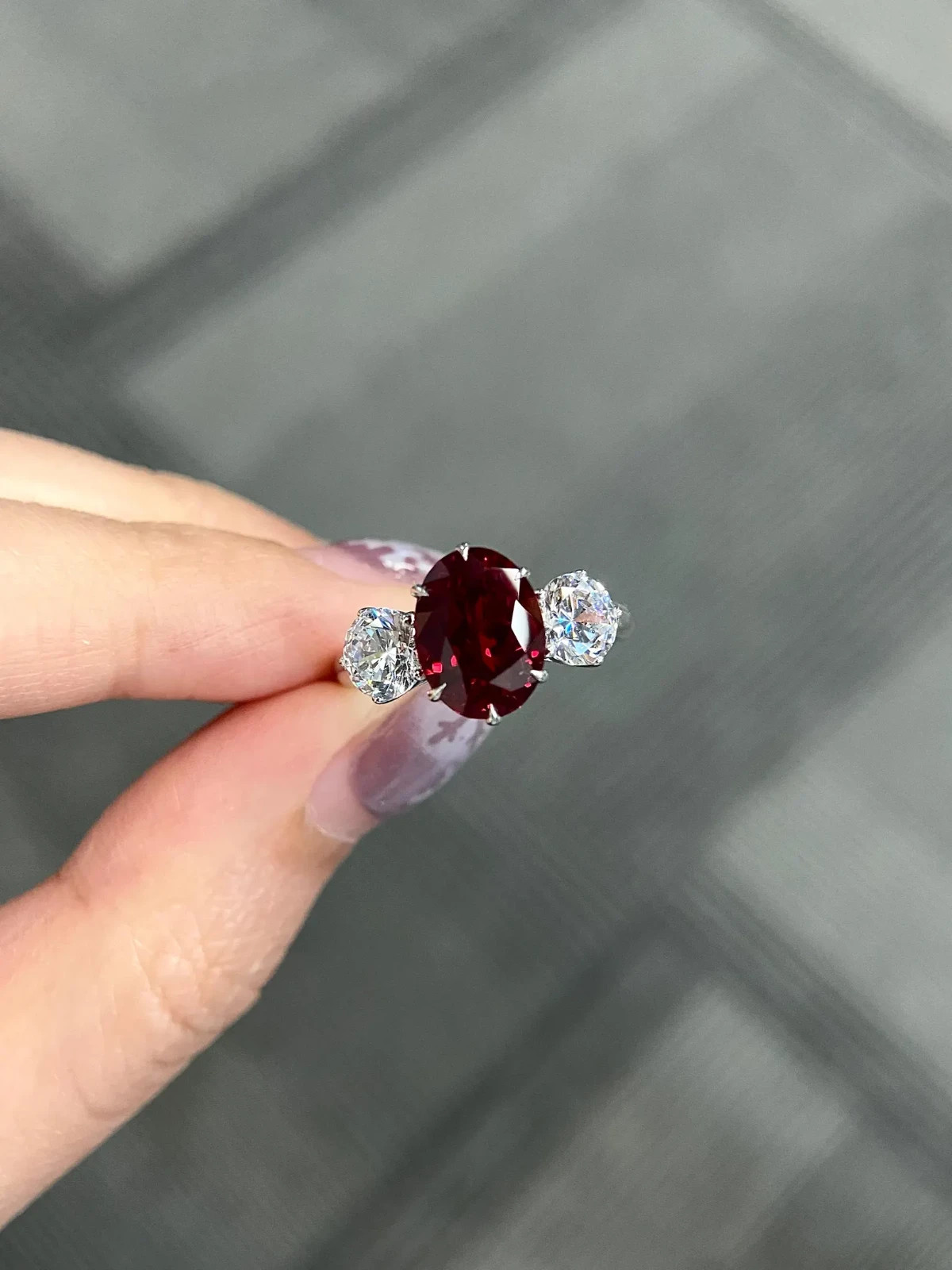 3.60 Ct Oval Cut Natural Ruby Diamond Engagement Ring 14K Solid White Gold 5