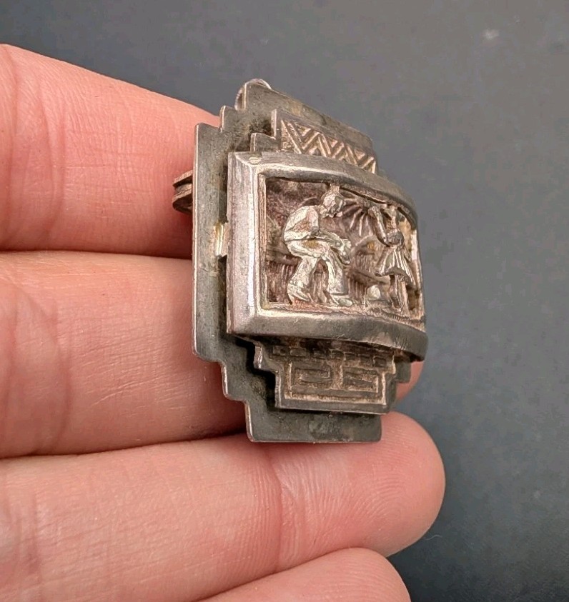 Vtg Sterling Silver 925 Ornate Openwork Cutout Peru Peruvian Brooch Pin Pendant