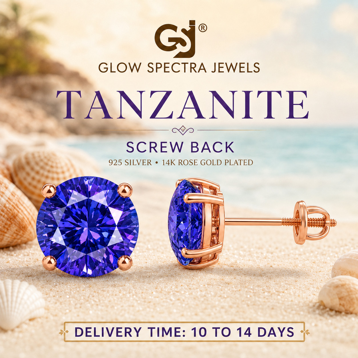 2.00CT Solitaire Tanzanite Stud Erring Screw Back 14k Rose Gold Plated