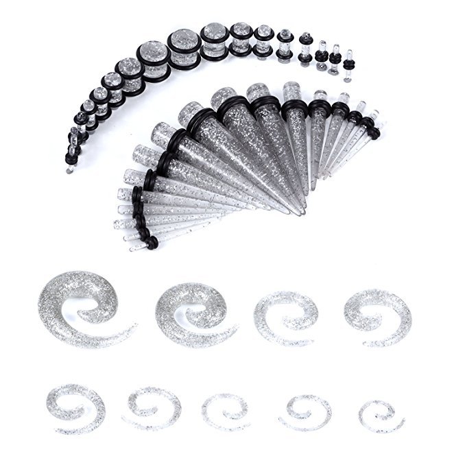 54PCS Ear Taper Stretching Gauges Kit 14G-00G Spiral Taper Plugs Body Piercing