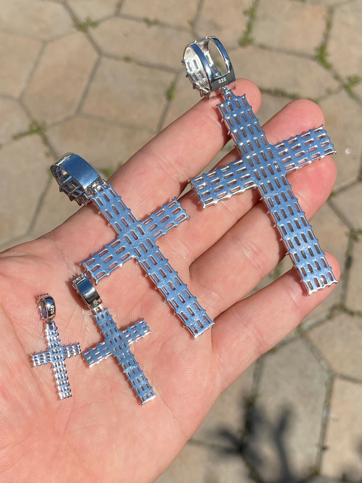 Solid 925 Sterling Silver Cross Pendant Baguette Iced CZ Necklace Hip-Hop