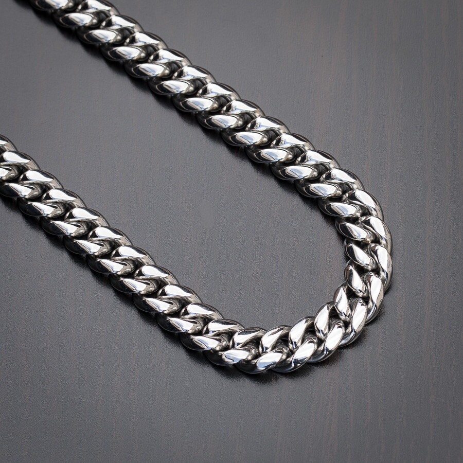 Solid White Gold Plated 316 Stainless Steel 11mm Miami Cuban Link Chain Necklace