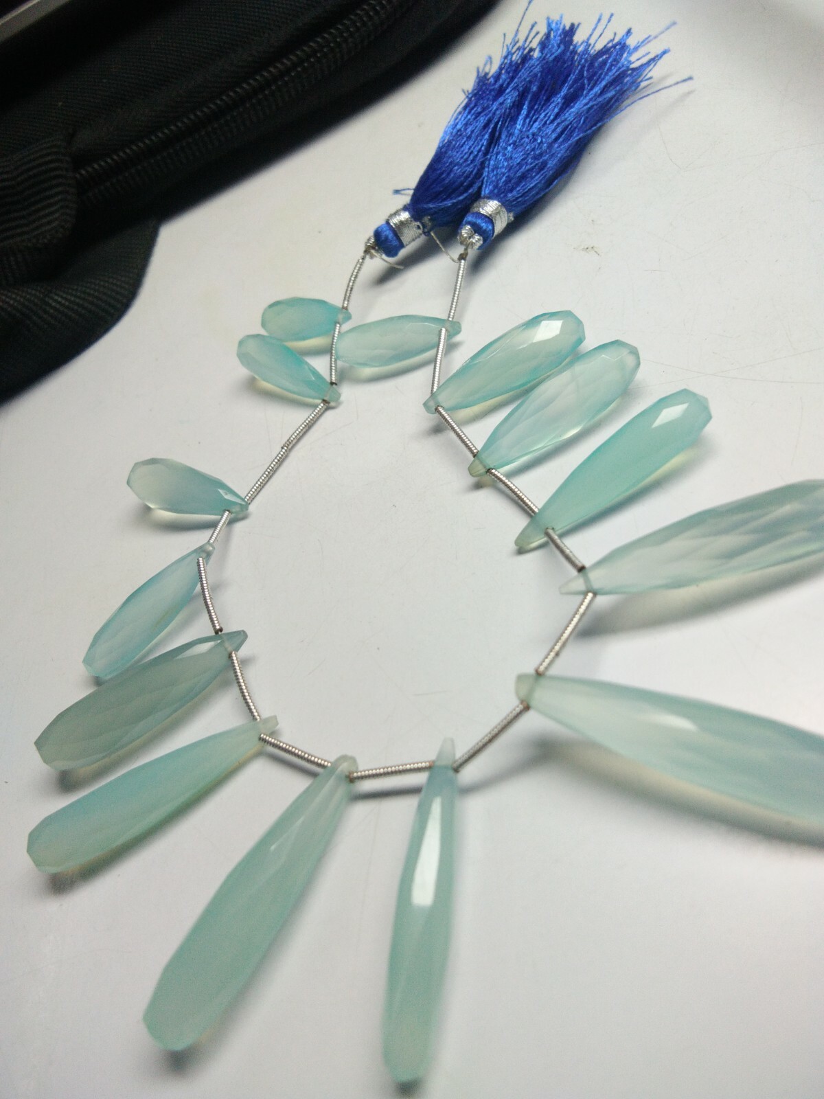 AAA AQUA CHALCEDONY FACETED LONG TEARDROPS 19-33 MM 14 BEADS GEMSTONE STRANDS
