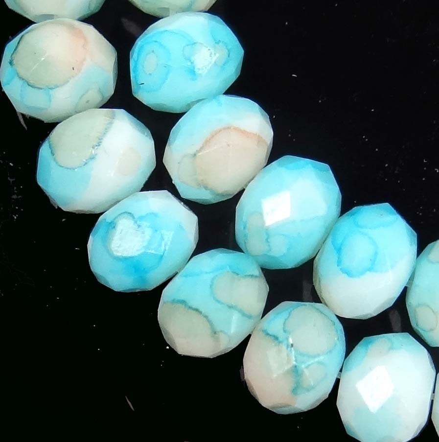 8x6mm Czech Glass Faceted Rondelle Beads – Opaque Cloudy Skies (25)