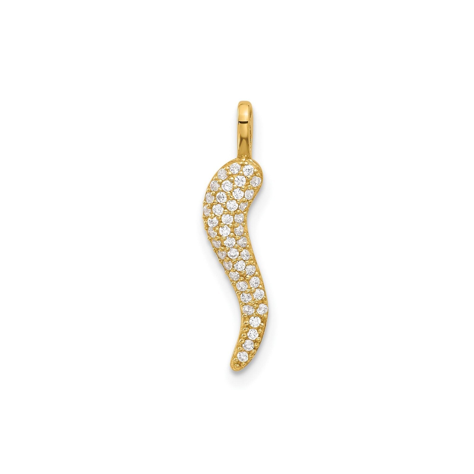 14k Real Solid Gold Italian Horn Good Luck Charm Pendant, 15mm Length