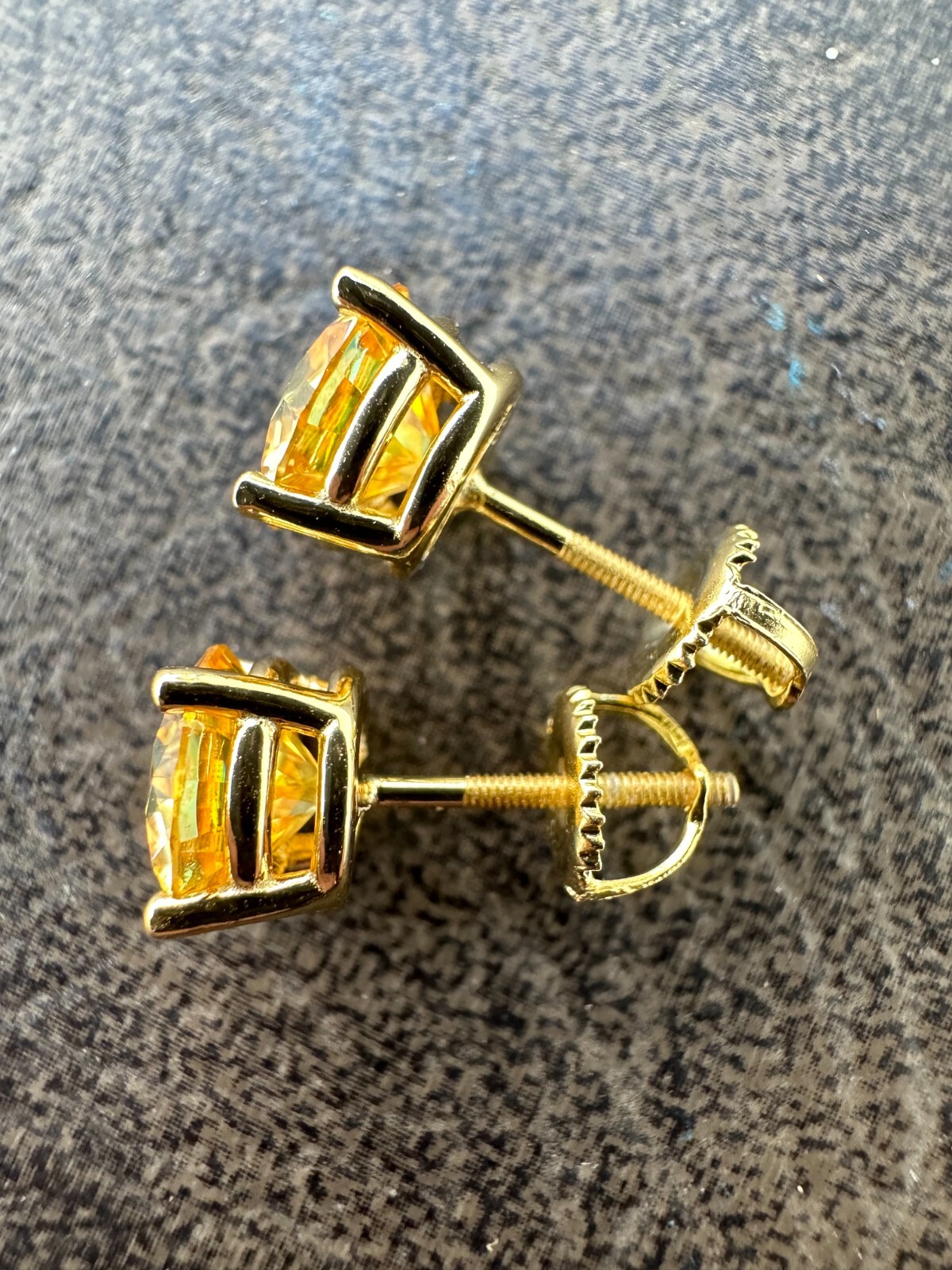 Canary Yellow Moissanite Screwback Stud Earrings 14k Gold Plate 925 Silver 3-8mm