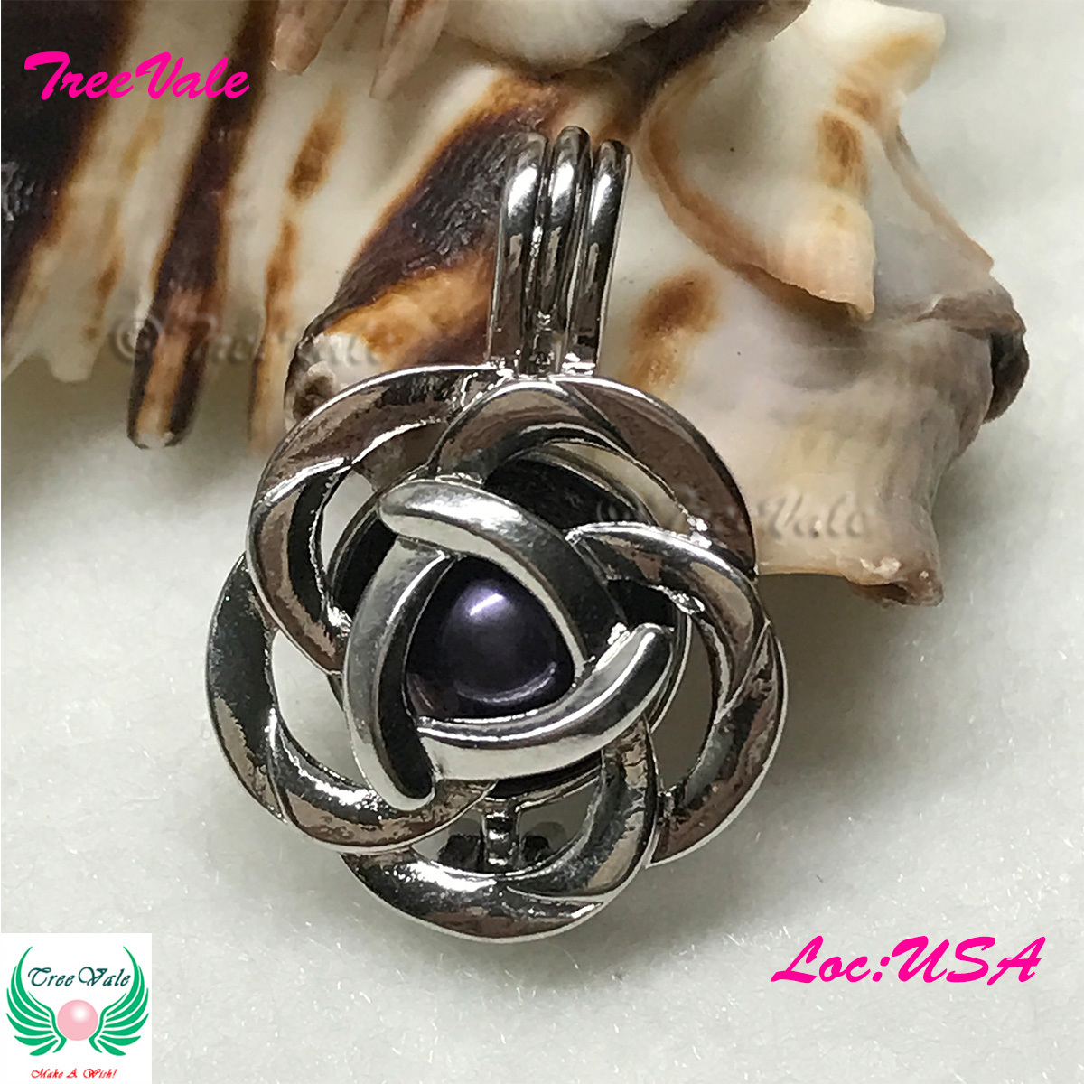 Full Bloom Flower – Silver Plated – Locket Pearl Cage Pendant – Hold 6mm – 8mm