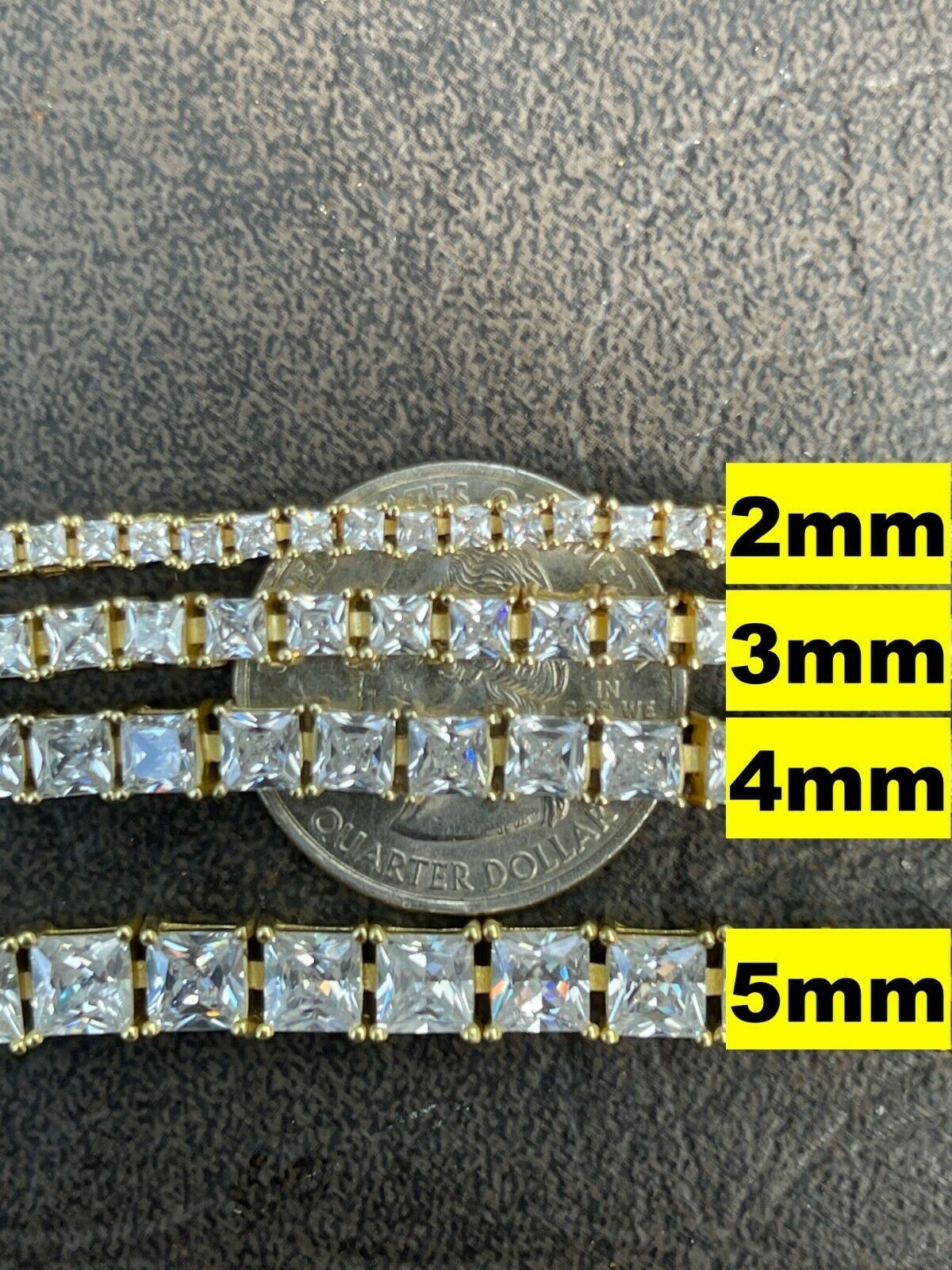 Tennis Chain Real 925 Sterling Silver ICED Square Princess Cut CZ Necklace Chain