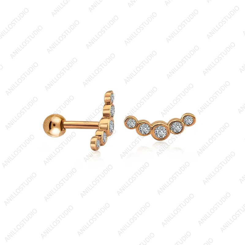 Natural Diamond Cartilage Tiny Earring Helix, Conch, Earlobe Piercing 14k Gold
