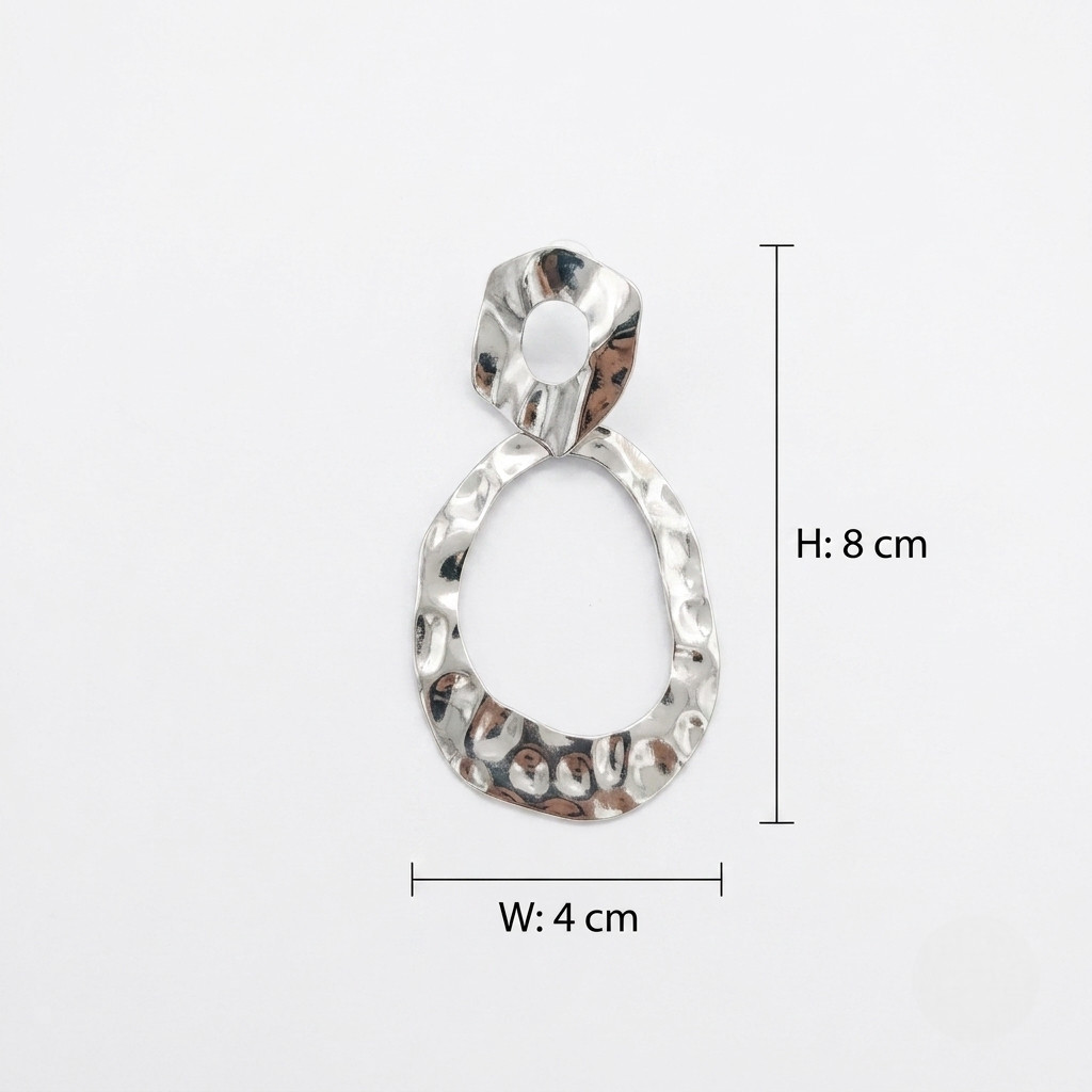 French Vintage Hammered Silver Statement Earrings Abstract Geometric Dangle Drop