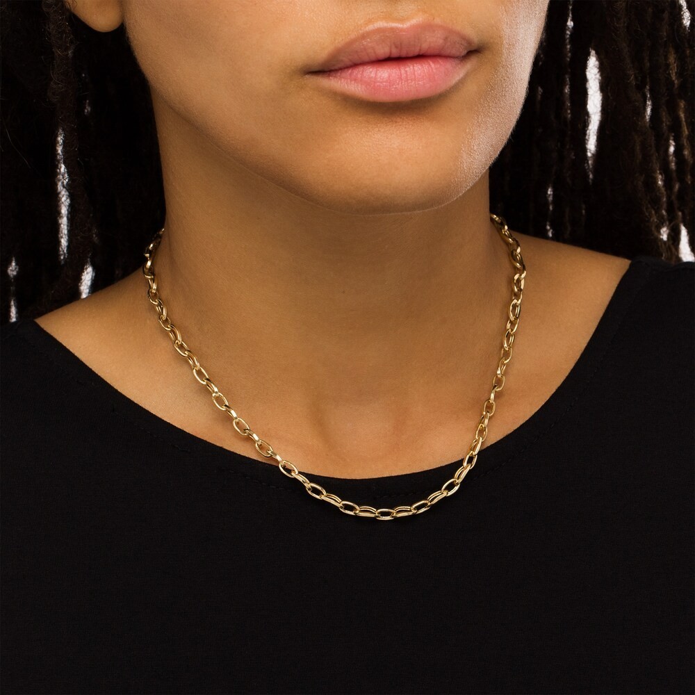 16″ Adjustable Choker Concave Oval Link Chain Necklace Real 10K Yellow Gold