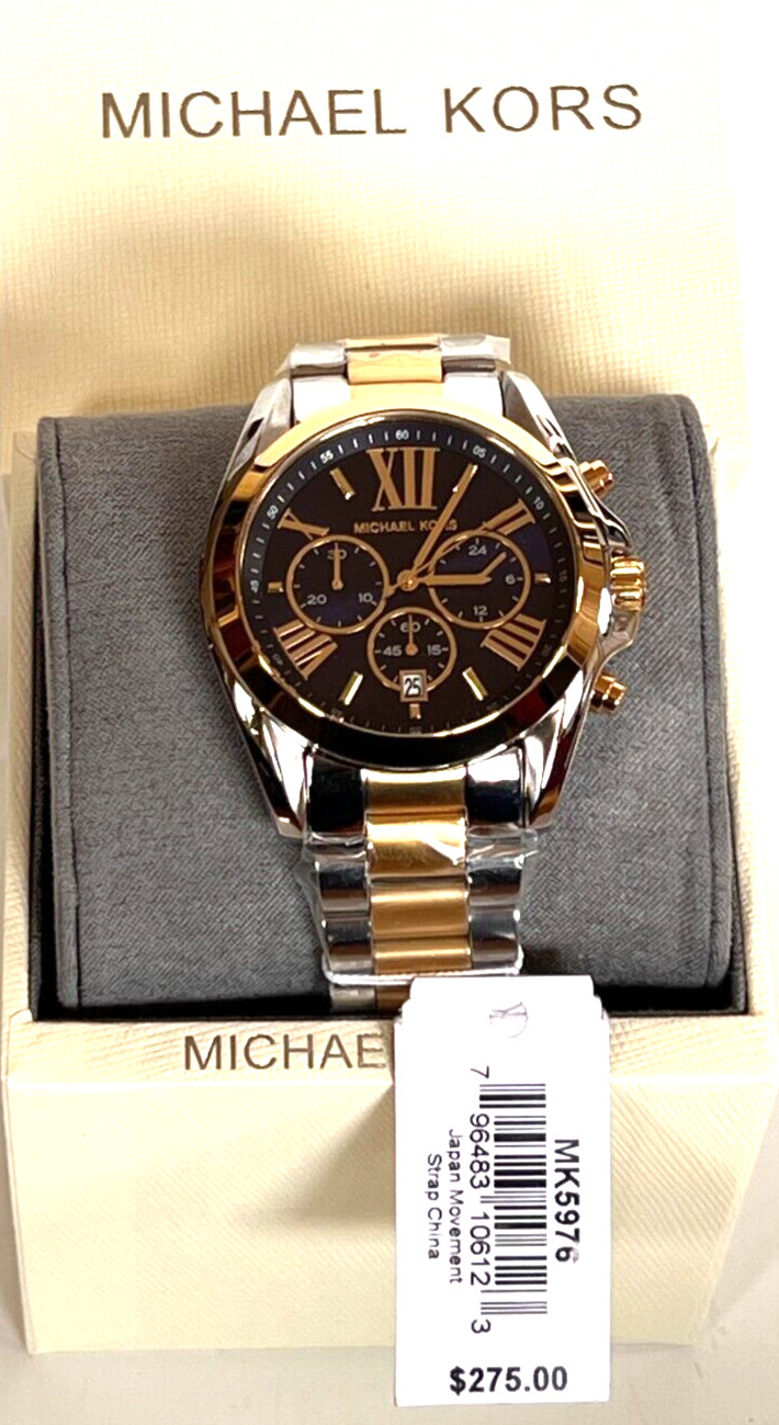 Michael Kors MK5976 Bradshaw Chronograph Blue Dial Watch BNWT Gift Box $275