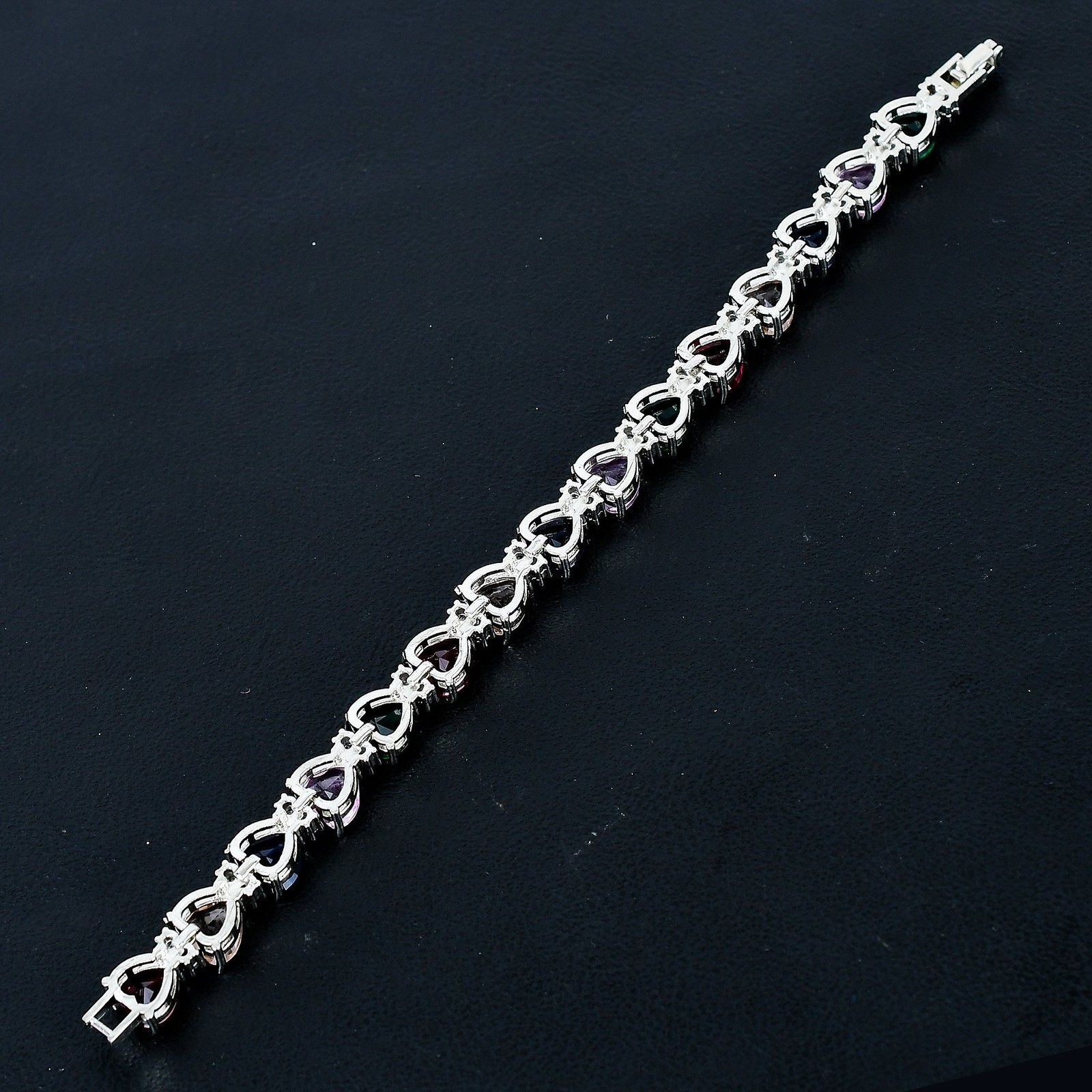 Faceted Multi Cut Stone Handmade 925 Sterling Silver Jewelry CZ Bracelet 7″ F400