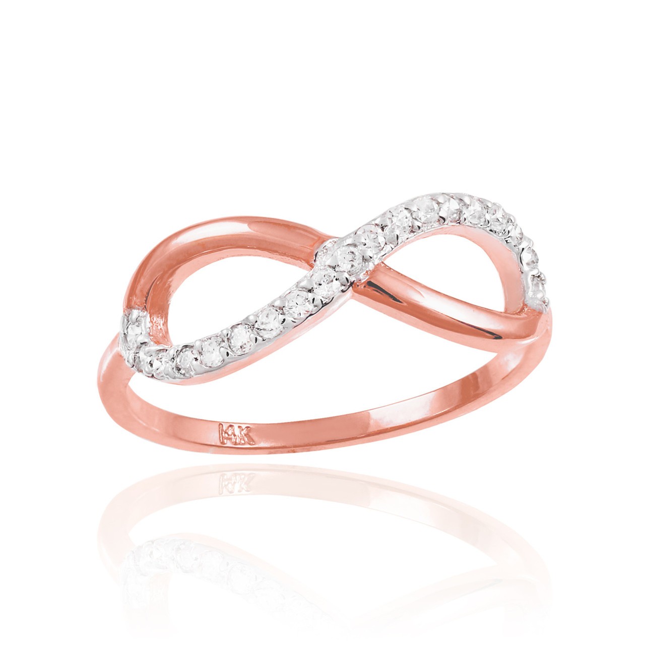 Gold Infinity Ring with CZ(Available in Yellow/Rose/White Gold)