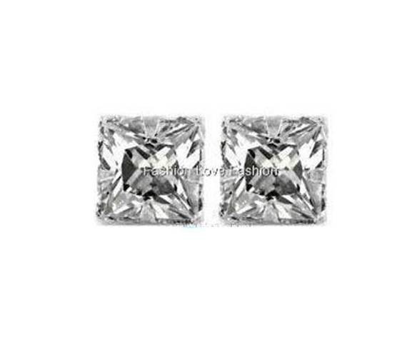1 PAIR CZ CLEAR SQUARE/ROUND MAGNETIC Clip-On EARRINGS STUDS Men Women