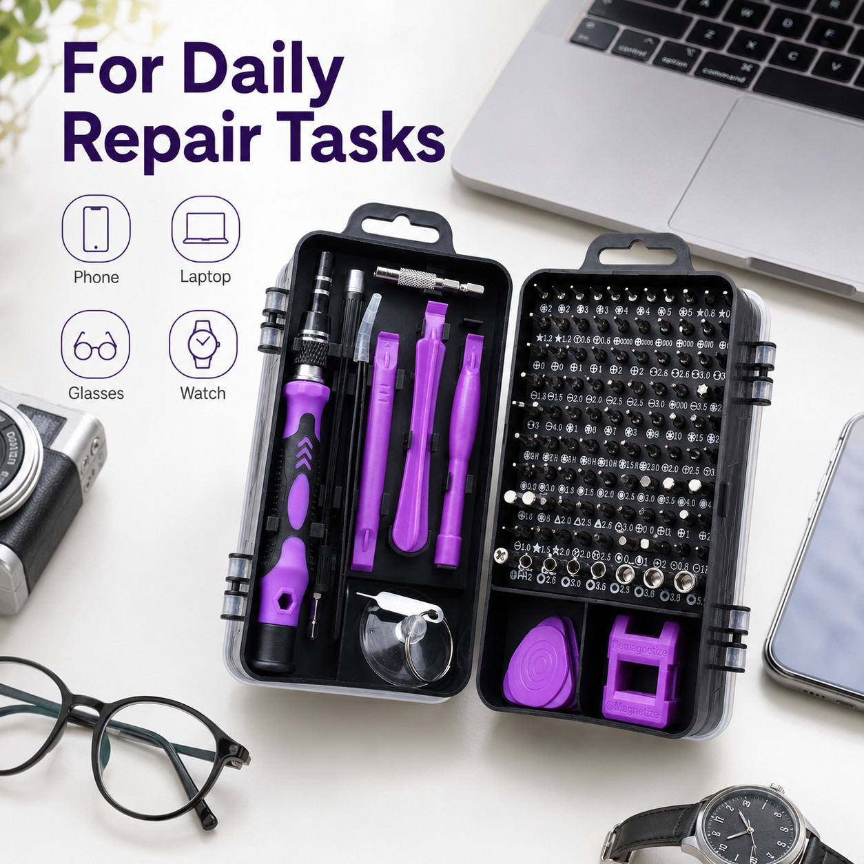 115 in 1 Precision Screwdriver DIY Tool Set (Black & Purple)