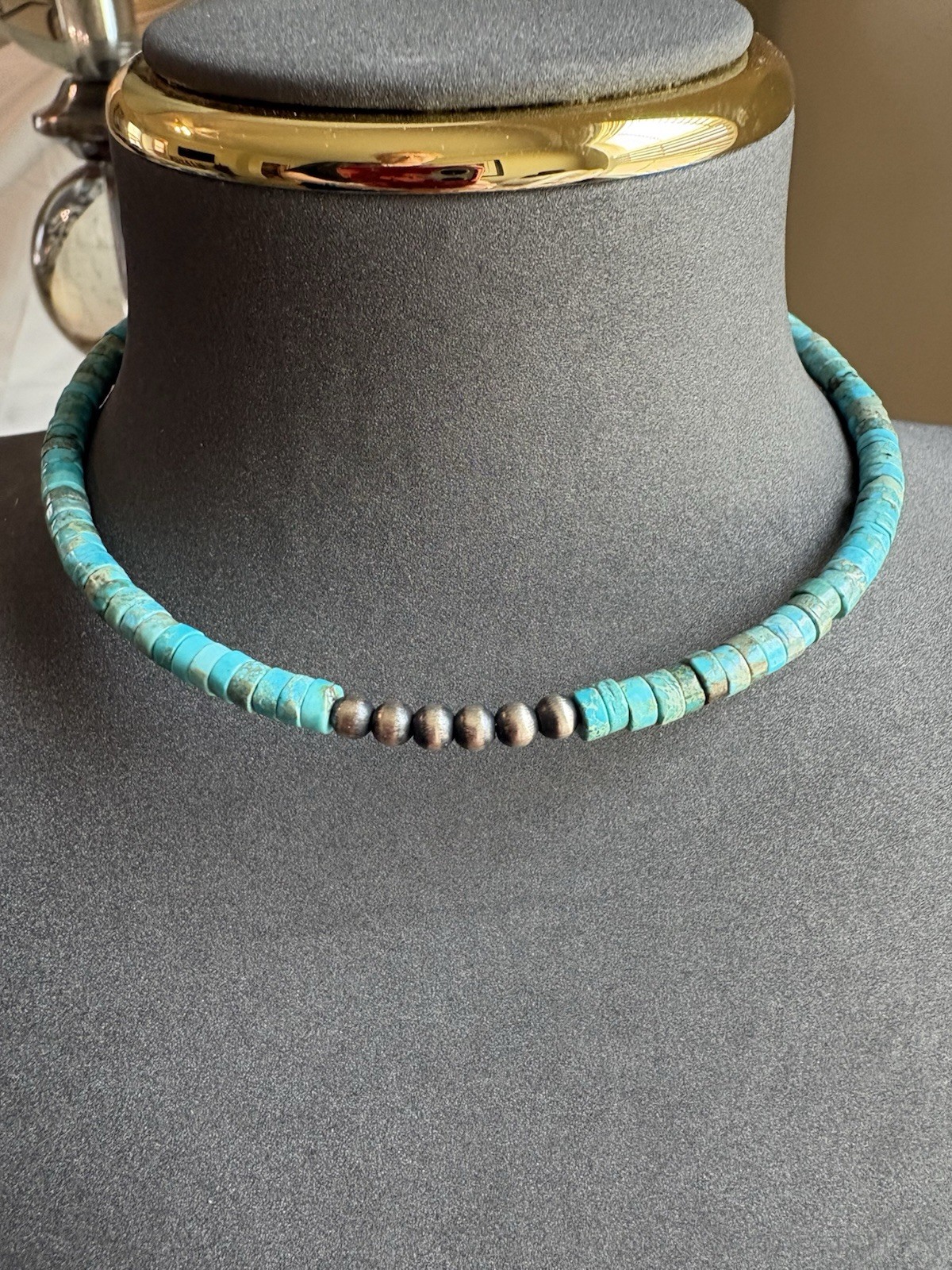 Meranda Thompson-Native American SS Kingman Choker w/ Pearls -17 In