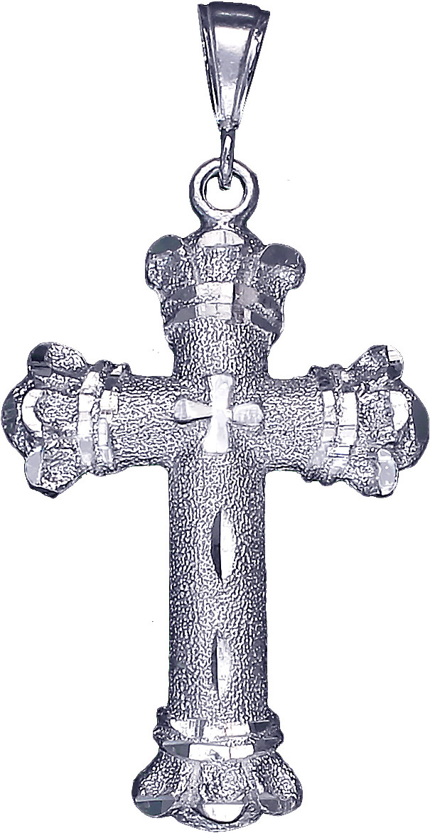 Large 2.5″ Sterling Silver Cross without Jesus Pendant Necklace 24″ Figaro Chain