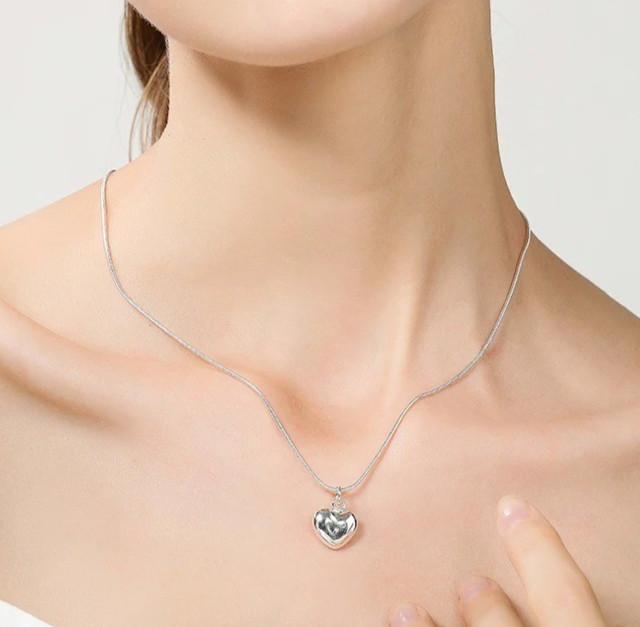 925 Sterling Silver Heart Pendant Necklace Women Snake Chain 16-30 Inch